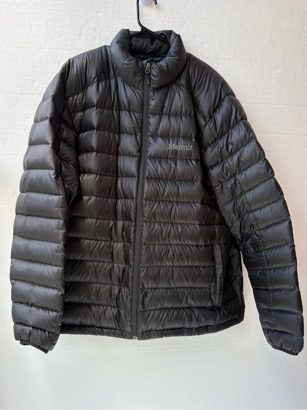 Marmot Down Puffer Jacket XXL Black Lightweight Packable Zip Outdoor Mens